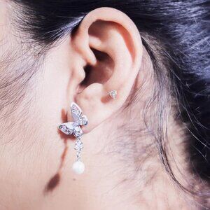 Beautiful Silver Butterfly Earrings with Freshwater White Pearls